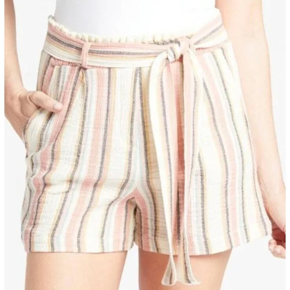 Roan + Ryan Size 2 Beau Stripe Tie Waist Multi Gauzy High Waist Shorts Evereve